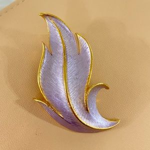 Vintage Purple Enamel Pin Stem Leaf Brooch